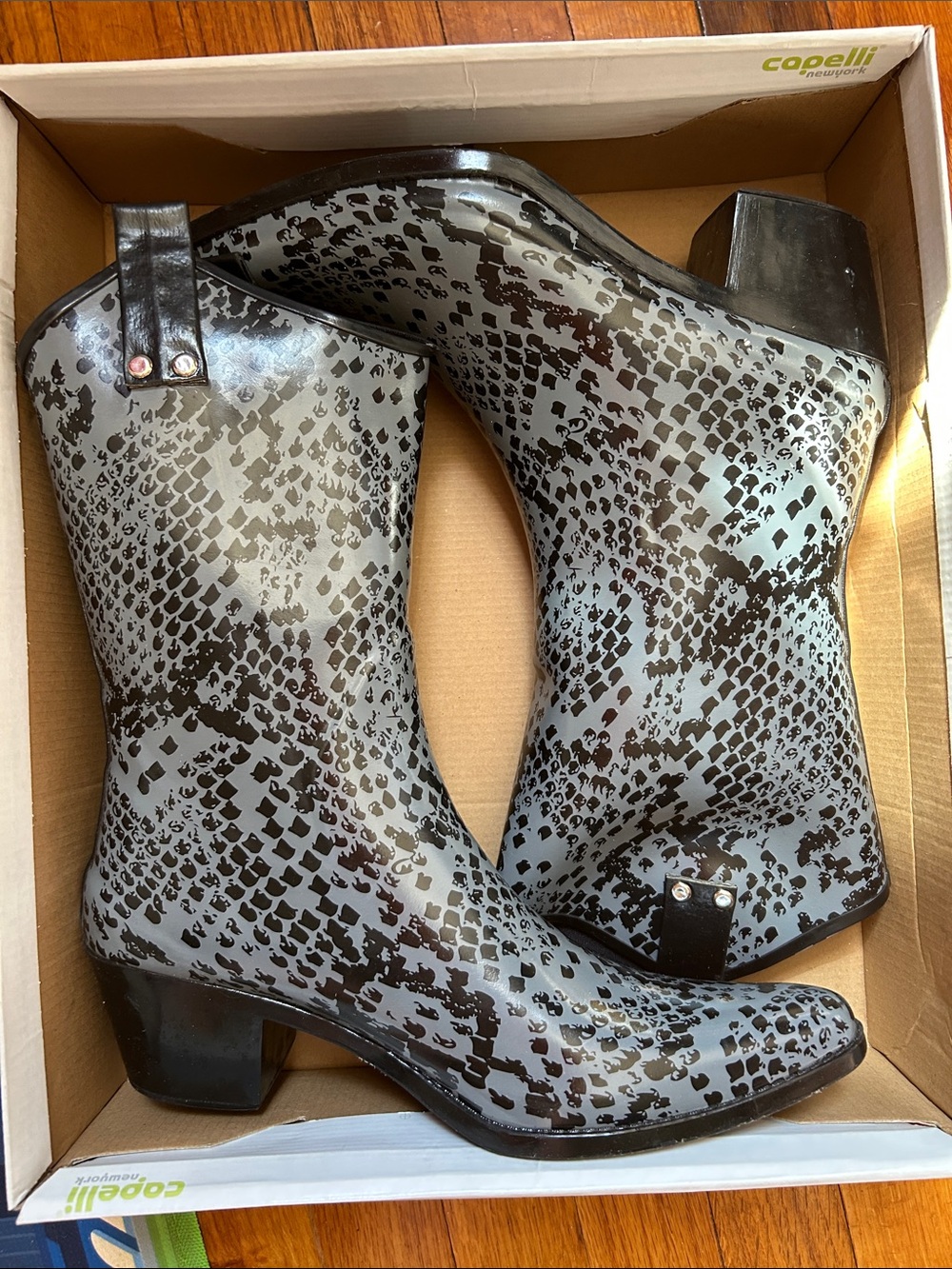 Capelli of New York Gray Snake-Print Ankle Rain Boots